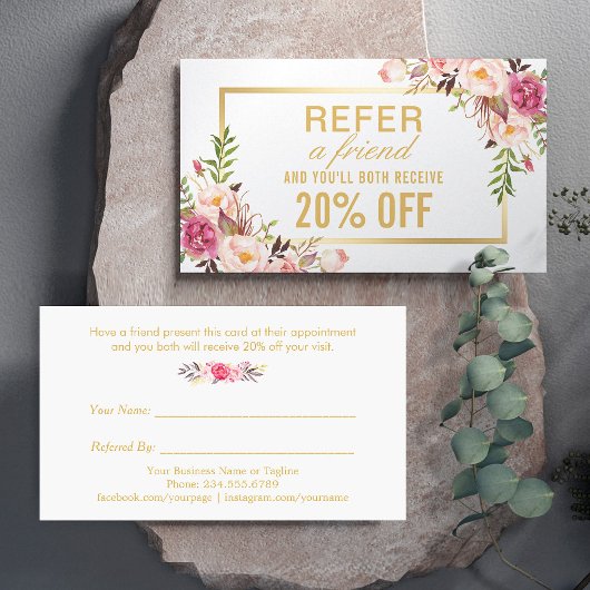 Référencement Elégant Floral Gold Beauty Salon Carte de référenc