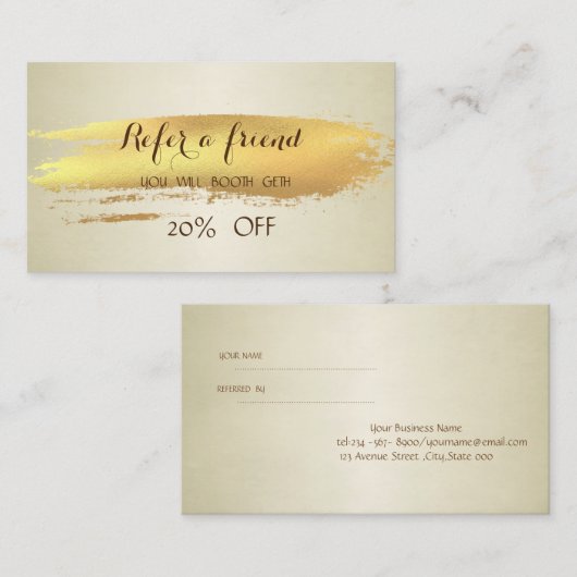 Référencement Elégant Moderne Brosse Or Stroke Carte de référenc (Devant / Derrière)