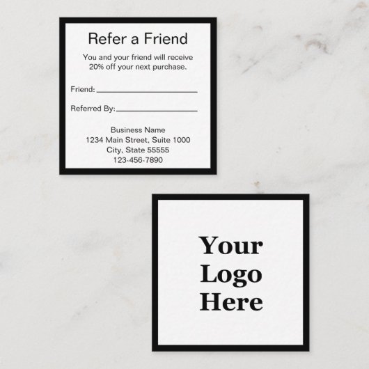 Référencement Référez un ami avec logo noir et blanc Carte de ré (Devant / Derrière)