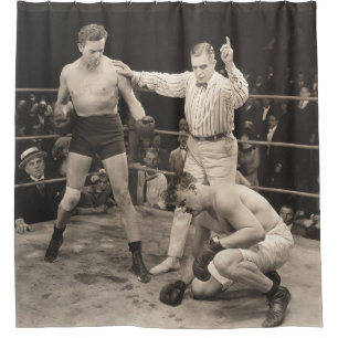 Referentie tellen over boxer in ringboxing, vintag douchegordijn