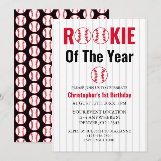 Referentie van het jaar honkbal 1ste verjaardag kaart (Voorkant / Achterkant)