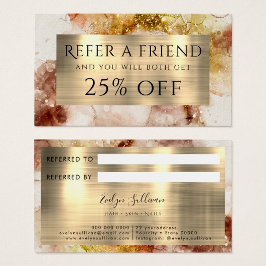 Referentie Waterverf bruin goud glitter Visitekaartje (Voorkant /achterkant)