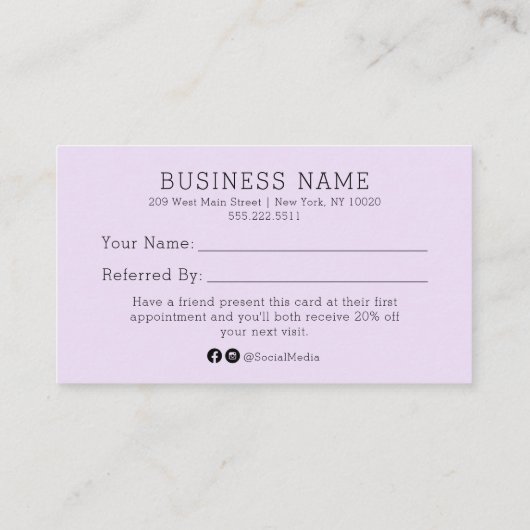 Référez Une Carte De Référence De Salon D'Ami (Dos)