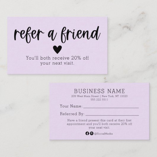 Référez Une Carte De Référence De Salon D'Ami (Devant / Derrière)