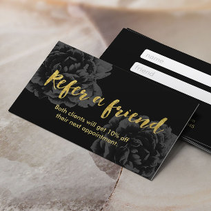 Referral kaartje donkere Floral in Gold Script