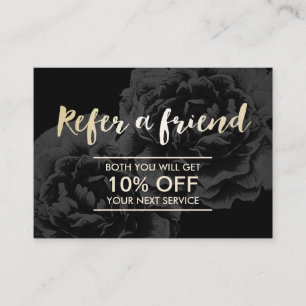 Referral kaartje   Elegant Dark Floral Gold Script