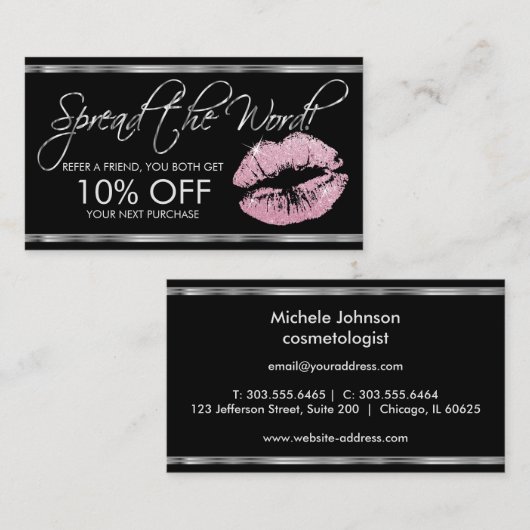 Referral - roze glitterstick - zilver (Voorkant / Achterkant)