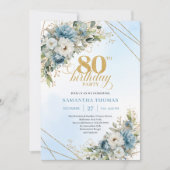Refined 80th Birthday Invitation Boho Blue White  (Devant)