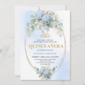 Refined Blue Flowers Gold Quinceañera Invitation (Devant)