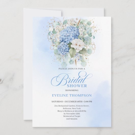 Refined Blue Hydrangeas Bridal Shower Invitation (Devant)