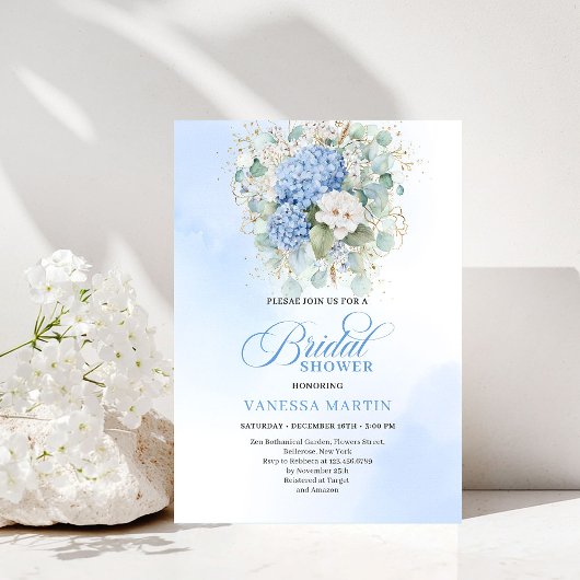 Refined Blue Hydrangeas Bridal Shower Invitation Kaart