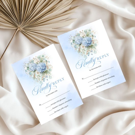 Refined Blue Hydrangeas Greenery Wedding Enclosure RSVP Kaartje