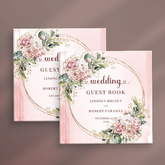 Refined Blush Pink Floral Greenery Wedding Guest Gastenboek