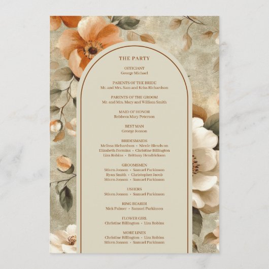 Refined Boho Copper Ivory Sage Wedding Program Programma (Achterkant)