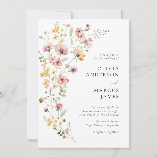 Refined Boho Meadow Wildflower Wedding Invitation (Devant)