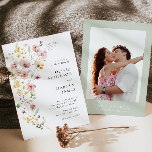 Refined Boho Meadow Wildflower Wedding Invitation