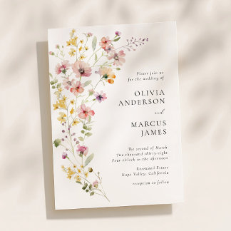Refined Boho Meadow Wildflower Wedding Invitation Kaart