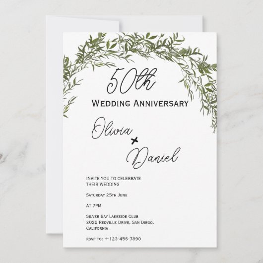 Refined Classic Greenery Wedding Anniversary Kaart (Voorkant)