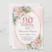 Refined Dusty Pink Gold Greenery 90th Birthday Kaart (Voorkant)