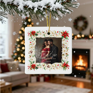 Refined Exquisite Floral Christmas Frame Holiday Keramisch Ornament