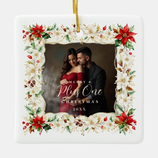 Refined Exquisite Floral Christmas Frame Holiday Keramisch Ornament (Voorkant)