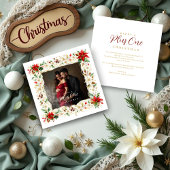 Refined Exquisite Floral Christmas Frame Photo Feestdagenkaart