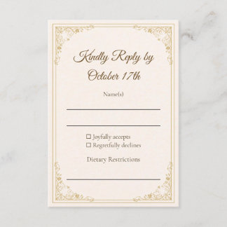 Refined Gold Frame Classic Wedding RSVP Card Kaartje