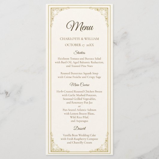 Refined Gold Frame Wedding Menu Card (Devant)