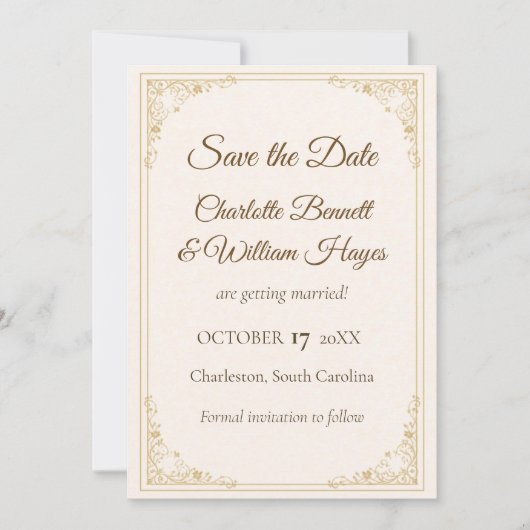 Refined Gold Frame Wedding Save the Date (Devant)