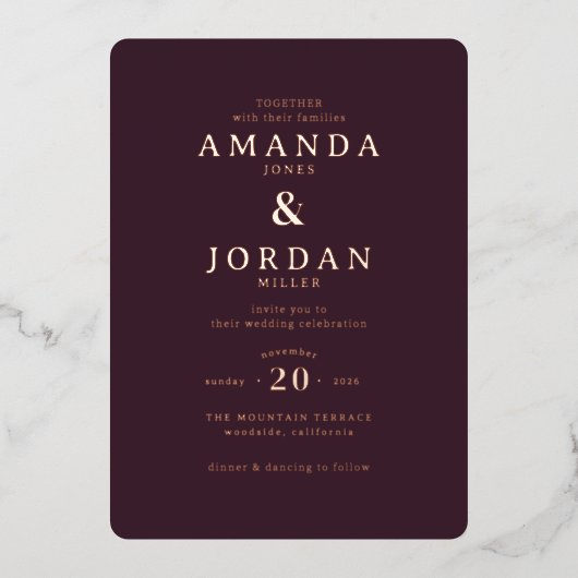 Refined Maroon Calligraphy Wedding Invitation (Recto)