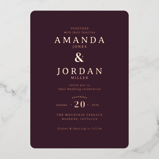 Refined Maroon Calligraphy Wedding Invitation Folie Uitnodiging (Voorkant)