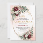 Refined Marsala Floral Gold Quinceañera Invitation (Devant)