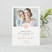 Refined Pink Lace Heart Photo Jr Bridesmaid Kaart (Staand voorkant)