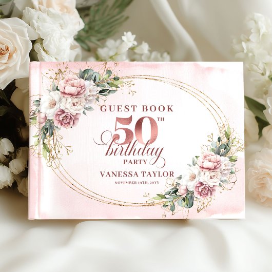 Refined Rose Gold Greenery 50th Birthday Guestbook Gastenboek