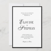 Refined Script Black White QR Code Details Wedding Kaart (Voorkant)