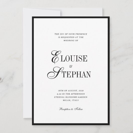 Refined Script Black White QR Code Details Wedding Kaart (Voorkant)