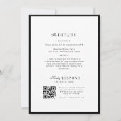 Refined Script Black White QR Code Details Wedding Kaart (Achterkant)
