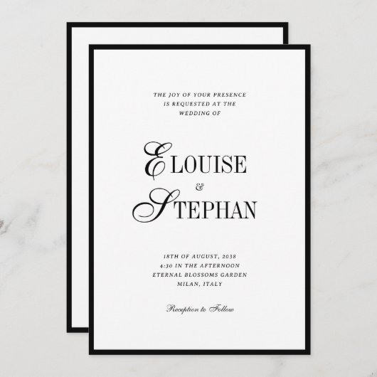 Refined Script Black White QR Code Details Wedding Kaart (Voorkant / Achterkant)