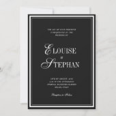 Refined Script Black White QR Code Details Wedding Kaart (Voorkant)