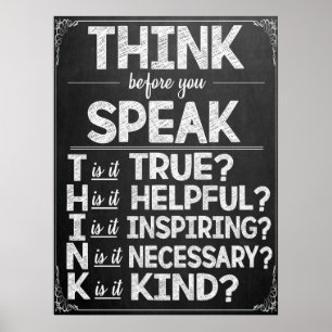 Réfléchissez avant de parler poster en classe