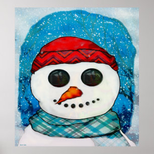 Reflecteert op de kerstsnowman Folk Art Poster