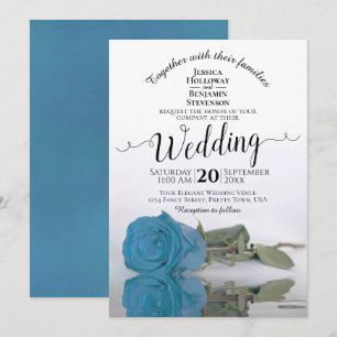 Reflecterend Turquoise Blue Roos Elegant Wedding Kaart