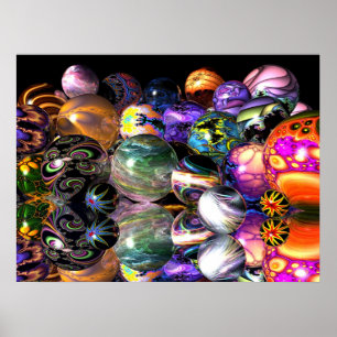 Reflecterende fractale bollen poster