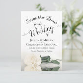 Reflecterende Ivoor Wit Rose Romantische Bruiloft Save The Date (Staand voorkant)