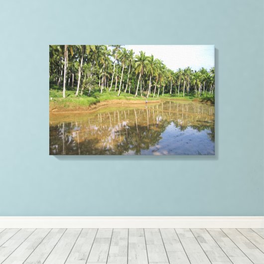 Reflecterende palmbomen canvas afdruk (Insitu (Houten vloer))