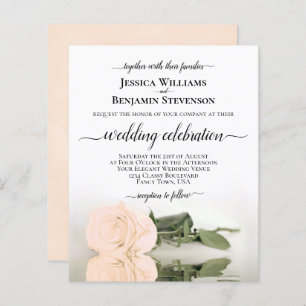 Reflecterende Peach Roos BUDGET Wedding Invitation