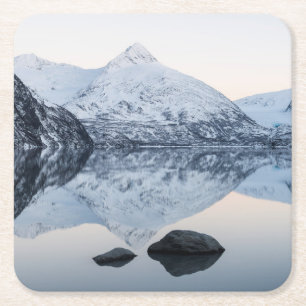 Reflecterende Portage Lake Vierkante Kartonnen Onderzetter
