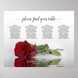 Reflecterende Red Rose 4 Table Wedding Seating Cha Poster