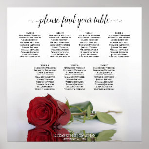 Reflecterende Red Rose 7 Table Wedding Seating Cha Poster