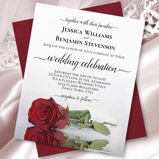 Reflecterende Red Rose BUDGET Wedding Invitation